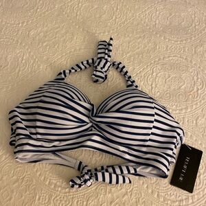Tempt Me navy and white striped bikini top size M